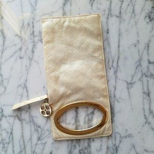 IMAN Faux Snakeskin Clutch with Gold Detail